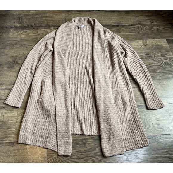 Barefoot Dreams Sweaters - EUC Womens Barefoot Dreams cozy chic lite tan brown ribbed soft cardigan size L